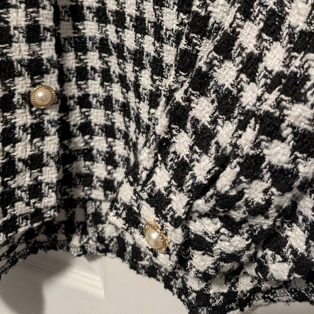HYFVE Houndstooth Tweed Shacket Pearl Buttons Black White M NWT - Picture 7 of 12